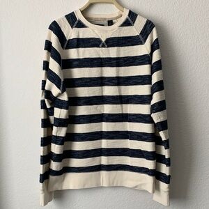 Dockers Women's Navy and Cream Striped Sweater